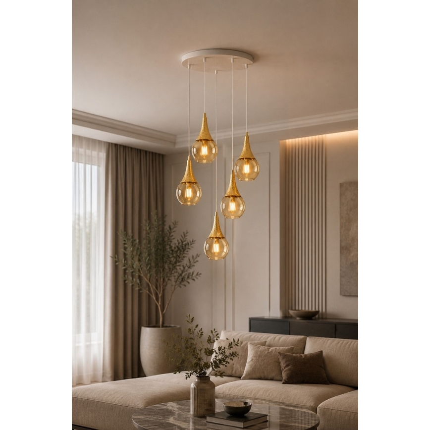 Пендел LACRIMA WHITE 5xE27/60W/230V Ø 45 см