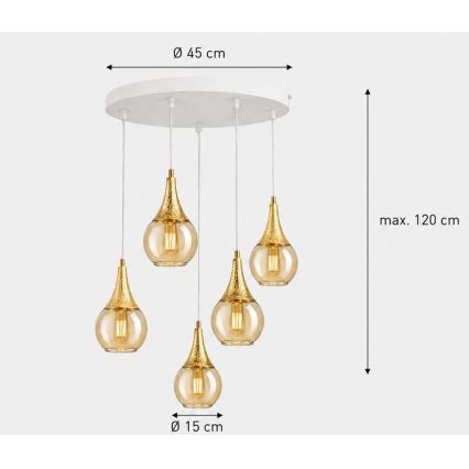 Пендел LACRIMA WHITE 5xE27/60W/230V Ø 45 см