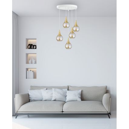 Пендел LACRIMA WHITE 5xE27/60W/230V Ø 45 см