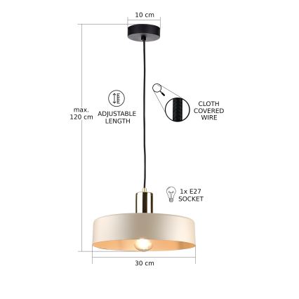 Пендел LATTE 1xE27/60W/230V бежов/черен/лъскав хром