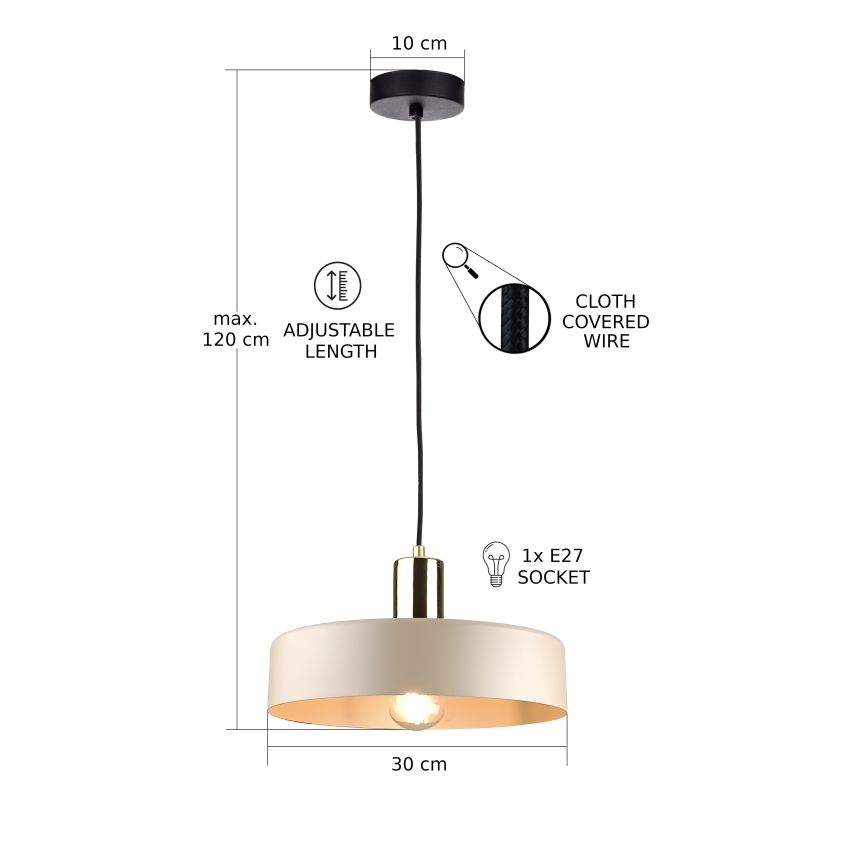 Пендел LATTE 1xE27/60W/230V бежов/черен/лъскав хром