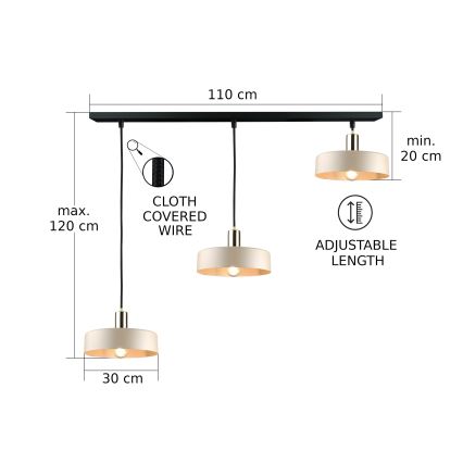 Пендел LATTE 3xE27/60W/230V бежов/черен/лъскав хром