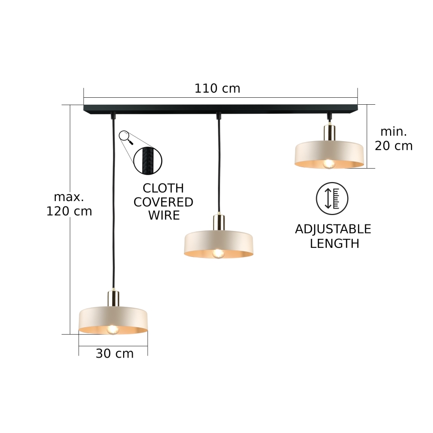 Пендел LATTE 3xE27/60W/230V бежов/черен/лъскав хром