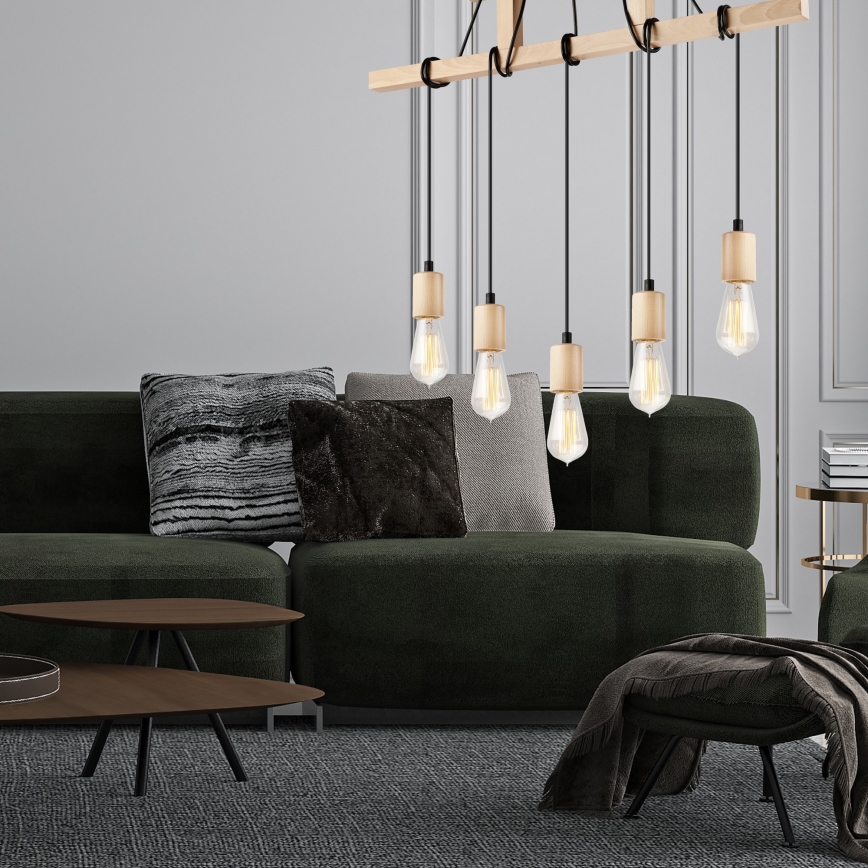 Пендел LEON 5xE27/60W/230V бук - FSC сертифицирано