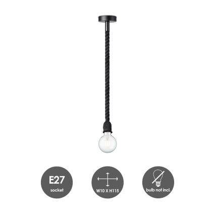 Пендел LEONARDO ROPE 1xE27/10W/230V черен