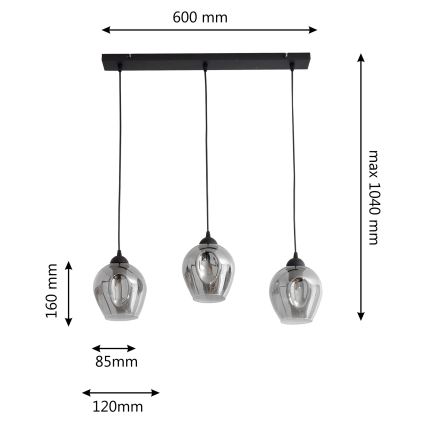 Пендел LILI 3xE27/15W/230V черен/сив
