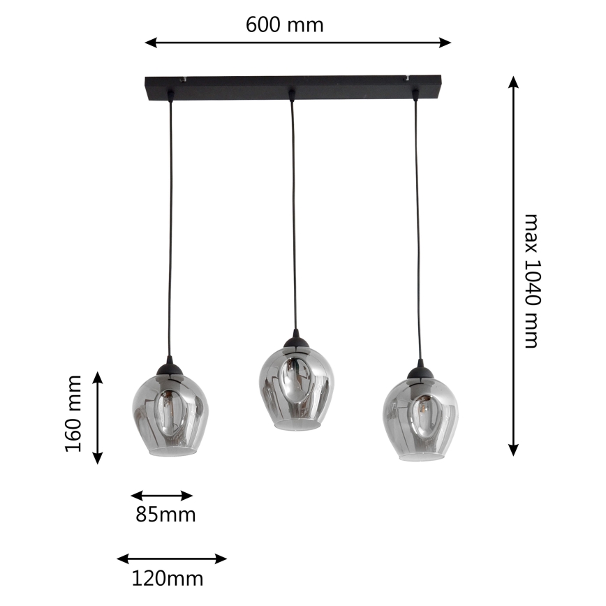 Пендел LILI 3xE27/15W/230V черен/сив