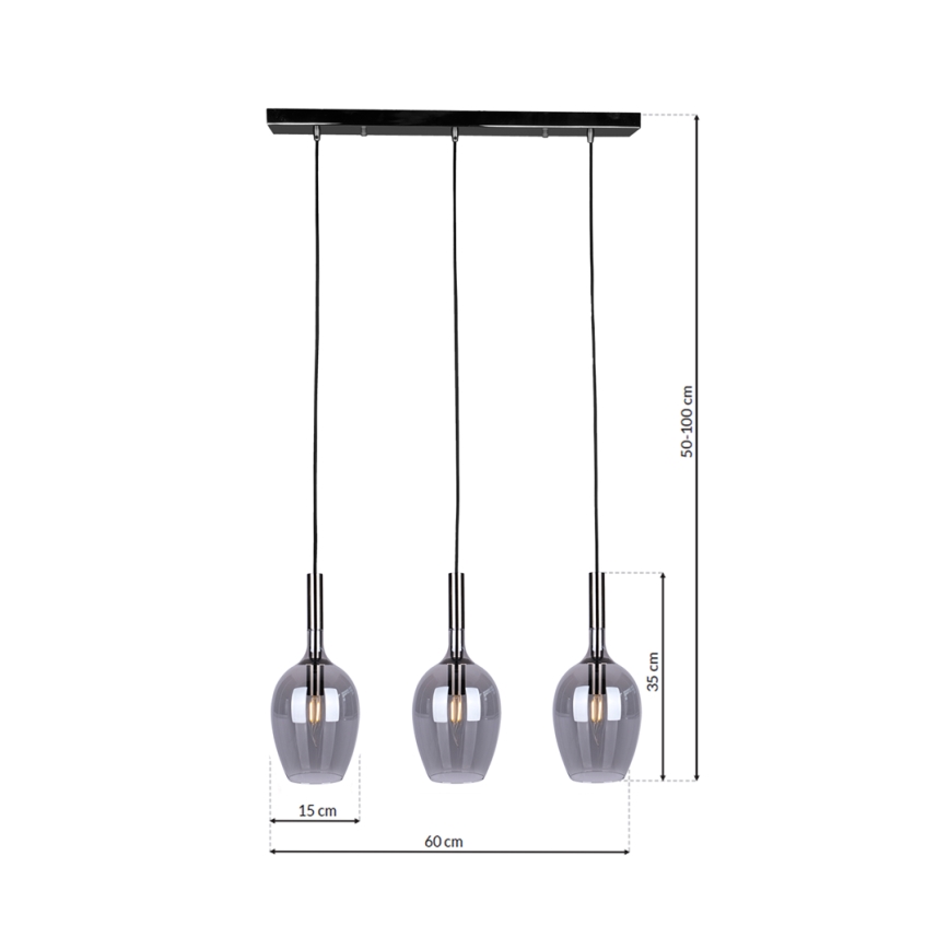 Пендел LUGANO 3xE14/40W/230V сив