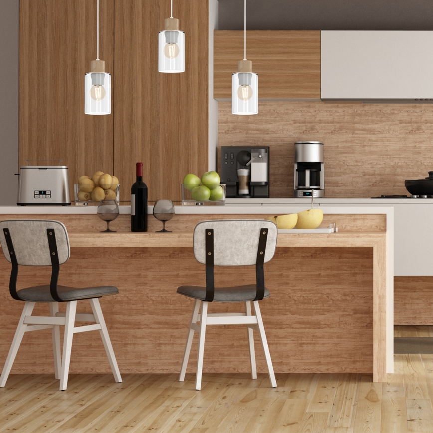 Пендел MADERA 1xE27/60W/230V бял/дървен
