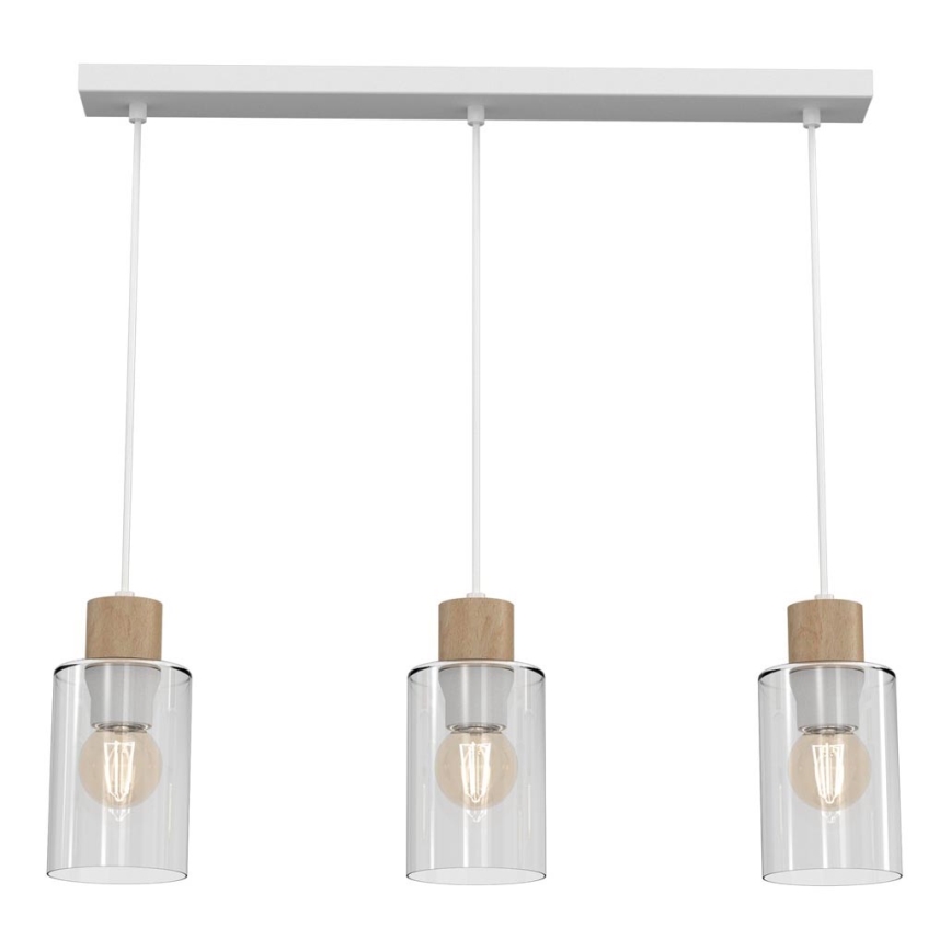 Пендел MADERA 3xE27/60W/230V бял/дървен