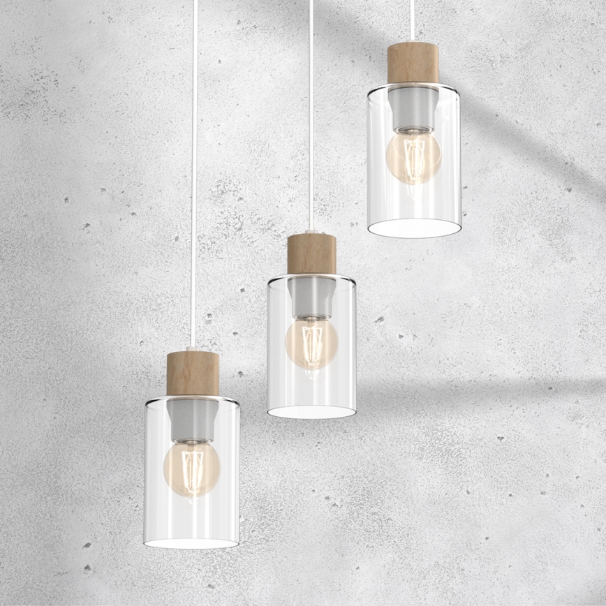 Пендел MADERA 3xE27/60W/230V бял/дървен