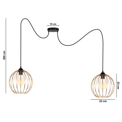 Пендел MATT 2xE27/60W/230V паяк черен/меден