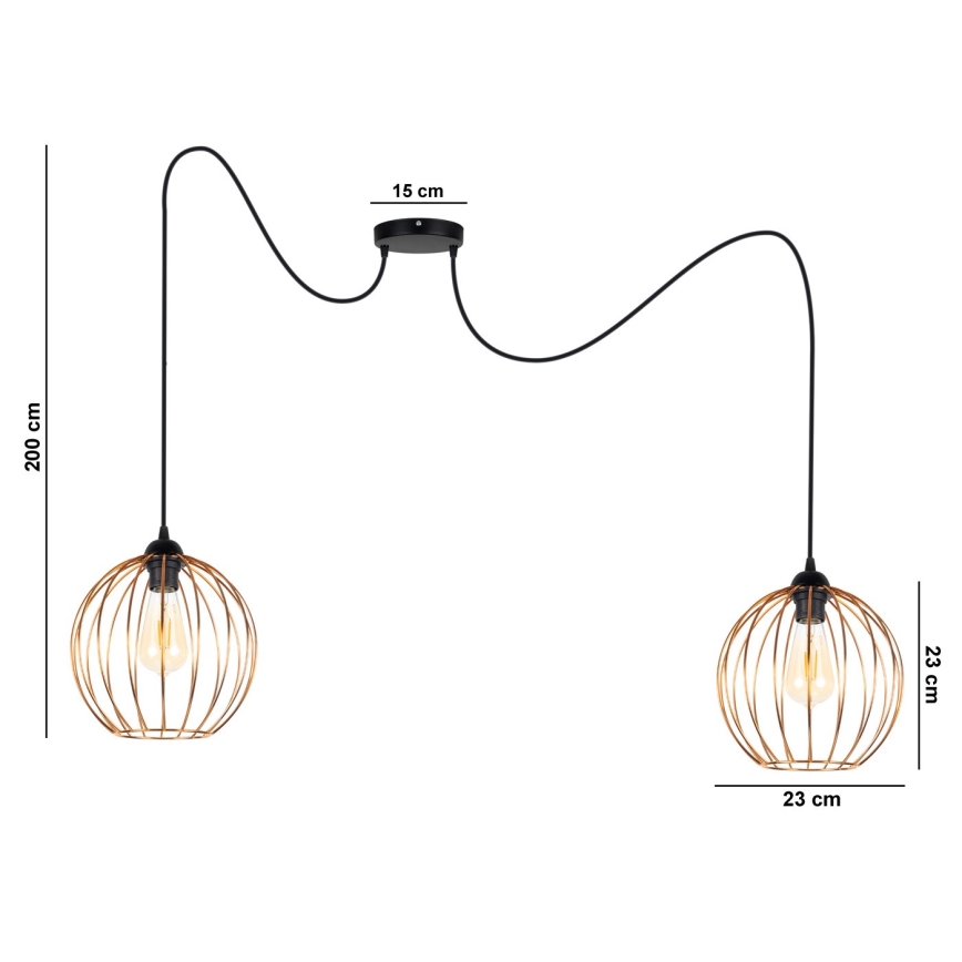 Пендел MATT 2xE27/60W/230V паяк черен/меден