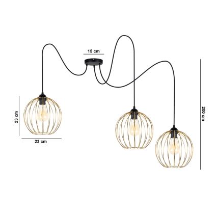 Пендел MATT 3xE27/60W/230V паяк черен/златист