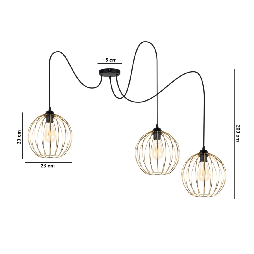 Пендел MATT 3xE27/60W/230V паяк черен/златист