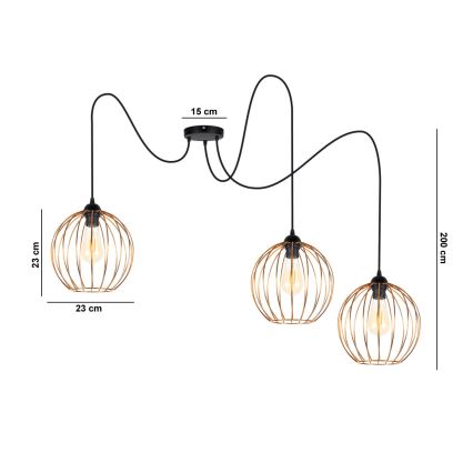 Пендел MATT 3xE27/60W/230V паяк черен/меден