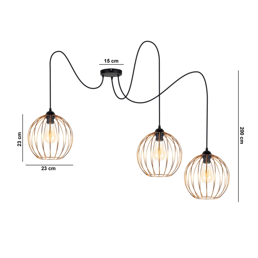 Пендел MATT 3xE27/60W/230V паяк черен/меден