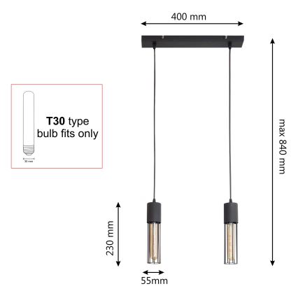 Пендел MELODY 2xE27/15W/230V черен