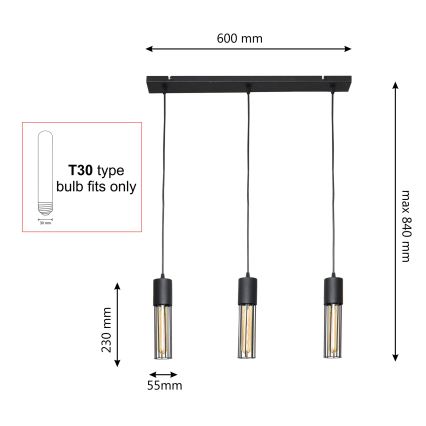 Пендел MELODY 3xE27/15W/230V черен