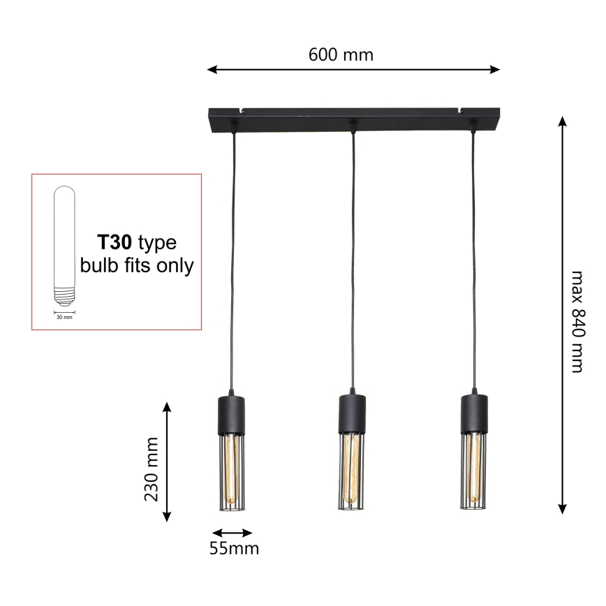 Пендел MELODY 3xE27/15W/230V черен