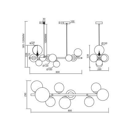 Пендел MILA 10xG9/9W/230V черен/сив