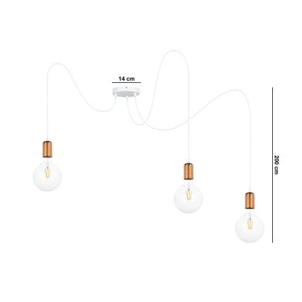 Пендел MIROS 3xE27/60W/230V паяк бял/меден