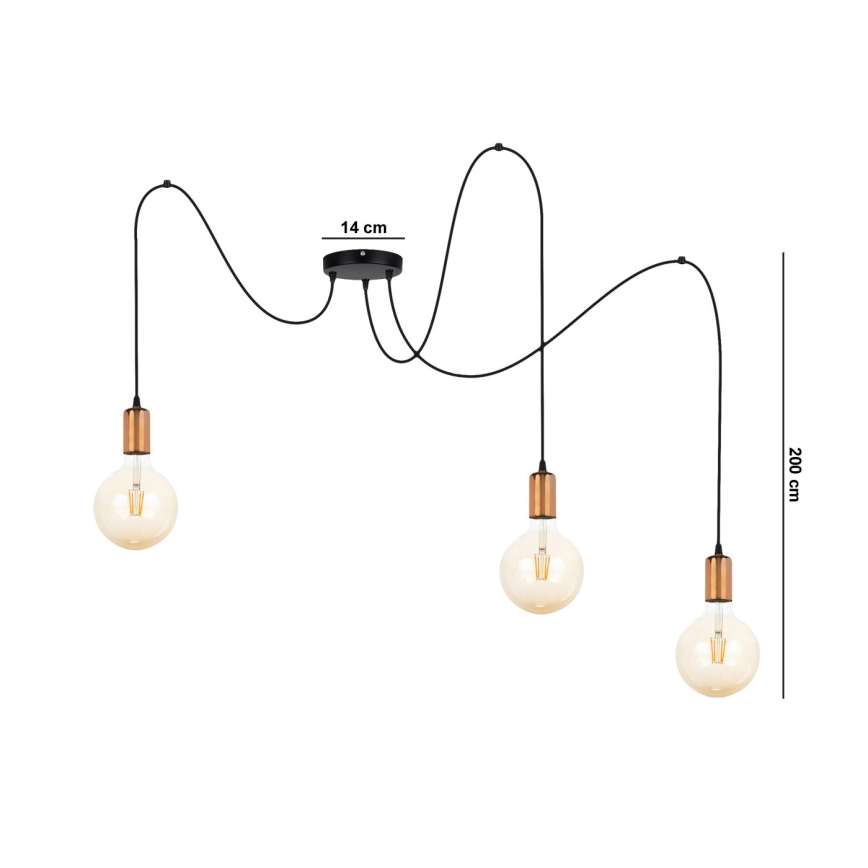 Пендел MIROS 3xE27/60W/230V паяк черен/меден
