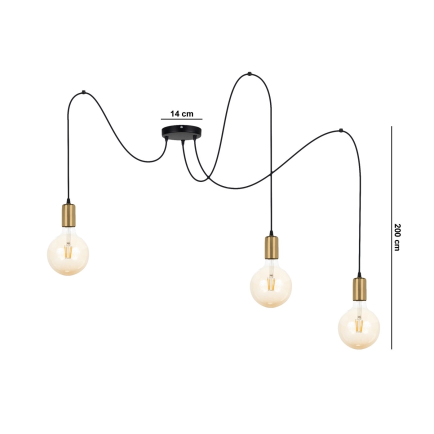 Пендел MIROS 3xE27/60W/230V паяк черен/златист