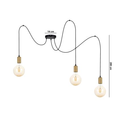 Пендел MIROS 3xE27/60W/230V паяк черен/златист