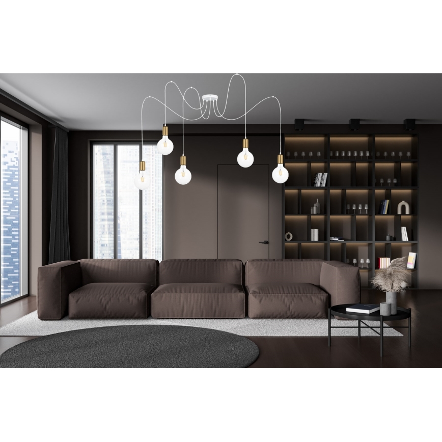 Пендел MIROS 5xE27/60W/230V паяк бял/златист