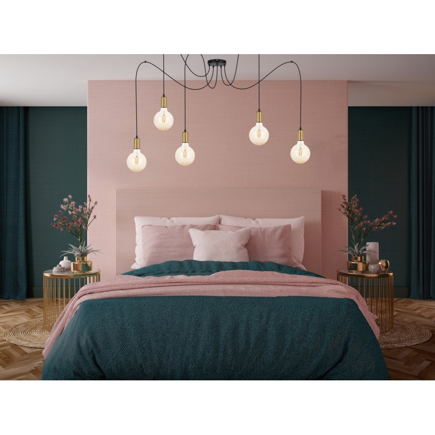 Пендел MIROS 5xE27/60W/230V паяк черен/златист