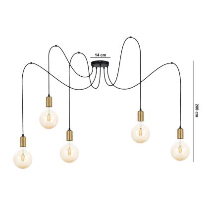 Пендел MIROS 5xE27/60W/230V паяк черен/златист