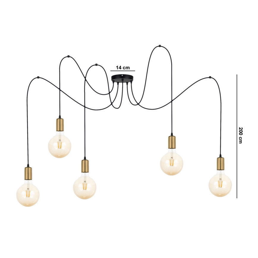 Пендел MIROS 5xE27/60W/230V паяк черен/златист