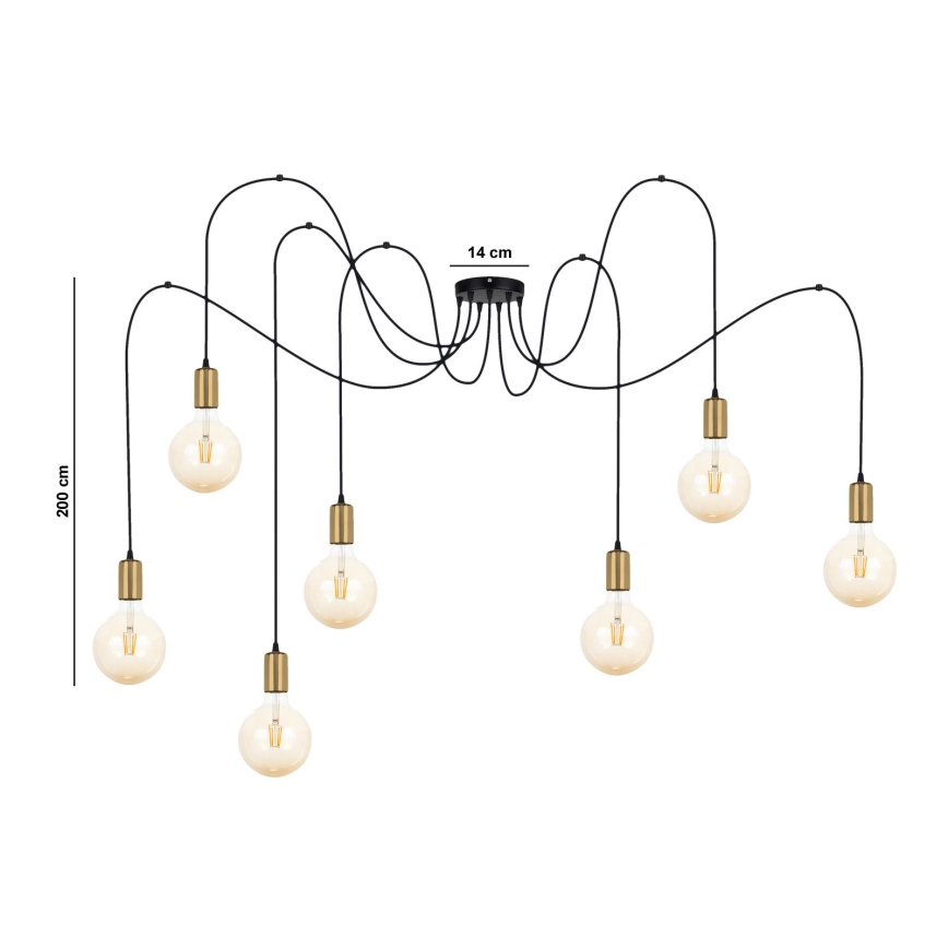 Пендел MIROS 7xE27/60W/230V паяк черен/златист