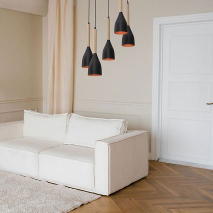 Пендел MUZA 5xE27/15W/230V черен/бежов/меден/бук