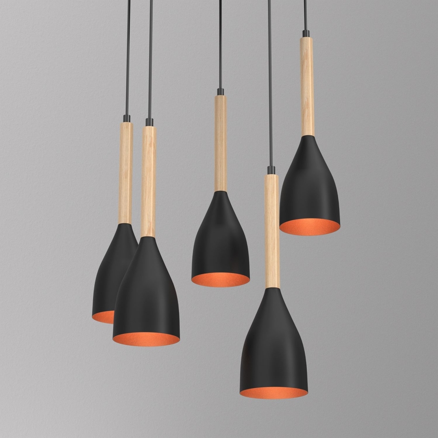 Пендел MUZA 5xE27/15W/230V черен/бежов/меден/бук