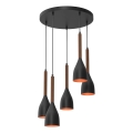 Пендел MUZA 5xE27/15W/230V черен/кафяв/меден/бук