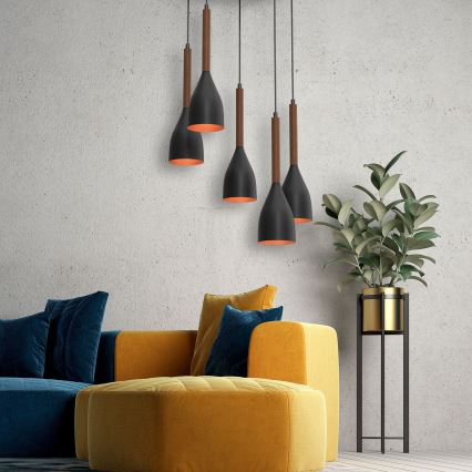 Пендел MUZA 5xE27/15W/230V черен/кафяв/меден/бук