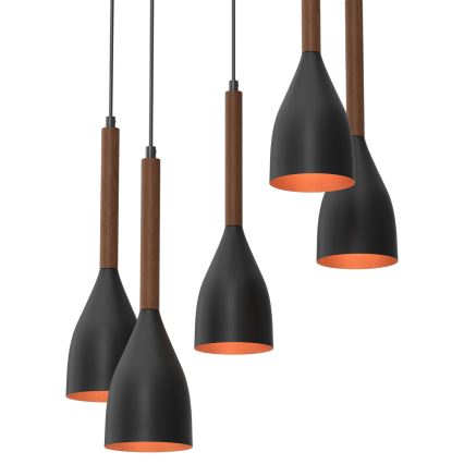 Пендел MUZA 5xE27/15W/230V черен/кафяв/меден/бук