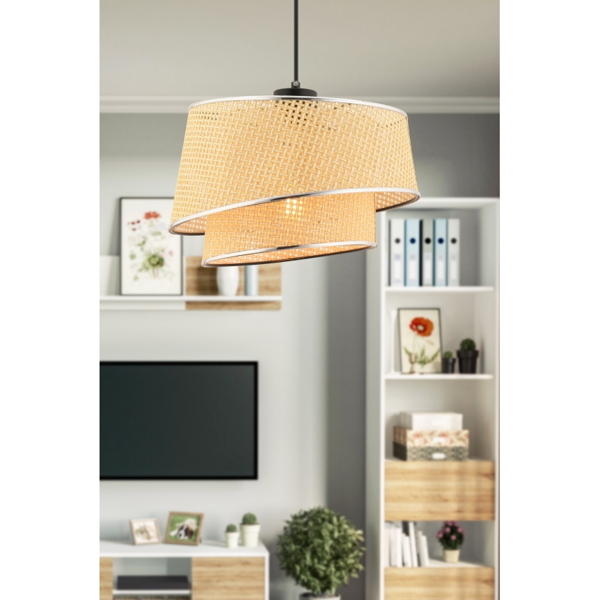 Пендел на кабел BARETTE 1xE27/60W/230V бежов/лъскав хром
