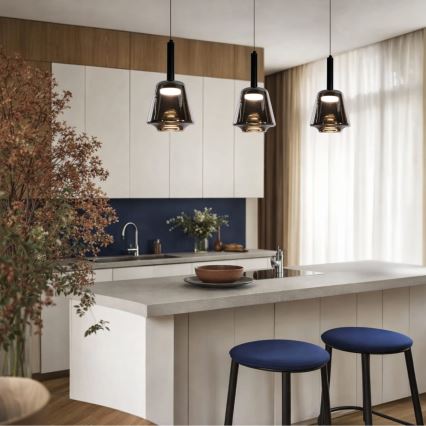 Пендел на кабел BUENO 1xGX53/9W/230V Ø 18 см опушено черно