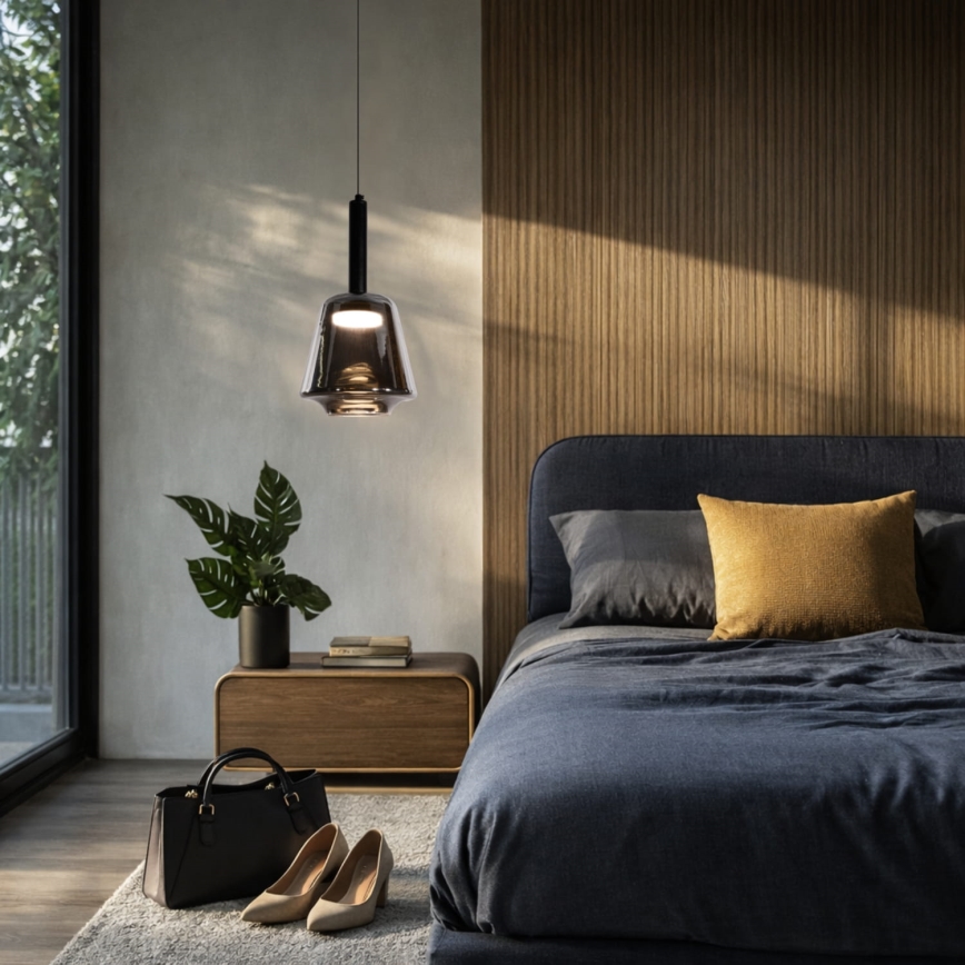 Пендел на кабел BUENO 1xGX53/9W/230V Ø 18 см опушено черно