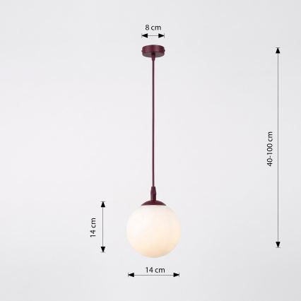Пендел на кабел COSMO 1xE14/10W/230V Ø 14 см червен/бял