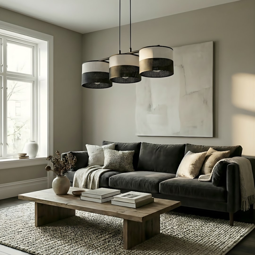 Пендел на кабел KARBON 3xE27/15W/230V черен/сив