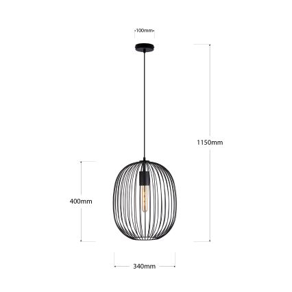 Пендел на кабел OVELLA 1xE27/15W/230V Ø 34 см черен