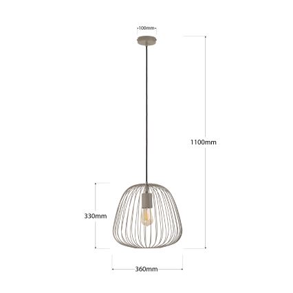 Пендел на кабел OVELLA 1xE27/15W/230V Ø 36 см сив