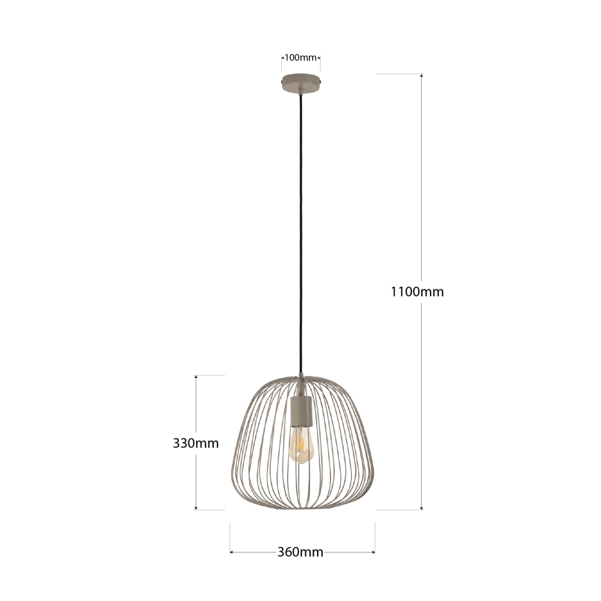 Пендел на кабел OVELLA 1xE27/15W/230V Ø 36 см сив