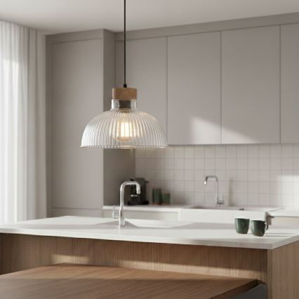 Пендел на кабел PIA 1xE27/60W/230V Ø 30 см, дъб