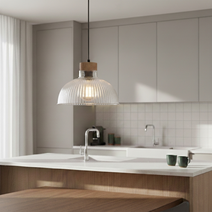 Пендел на кабел PIA 1xE27/60W/230V Ø 30 см, дъб