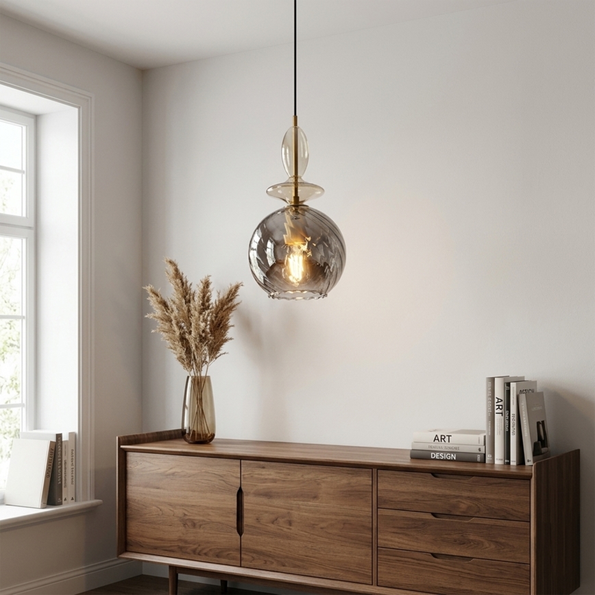 Пендел на кабел VELLO 1xE27/15W/230V черен/димчато бежов/черен